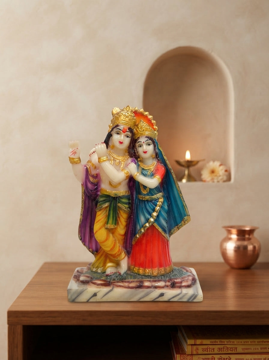 Radha Krishna Standing Statue | White Marble Deity Figurine