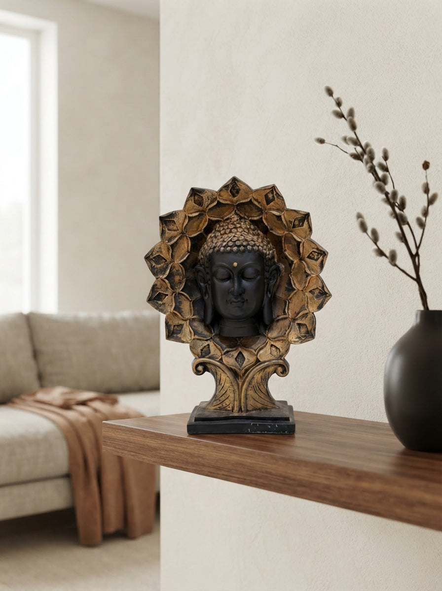 Buddha Bust Statue with Lotus Halo 11” | Zen Home Decor