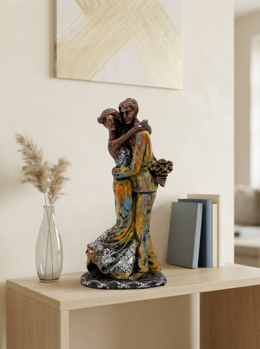 Romantic Couple Statue | Bronze Multicolor Anniversary Decor