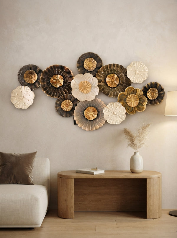Bronze and Gold Floral Metal Wall Art 51" x 27" – Large Decorative Flower Wall Decor for Living Room & Home Interiors
