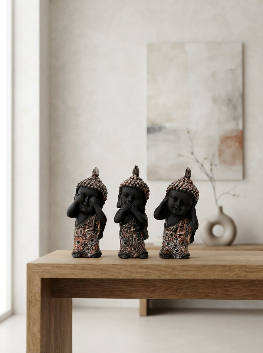 Three Wise Buddha Statue Set | See Hear Speak No Evil Decor