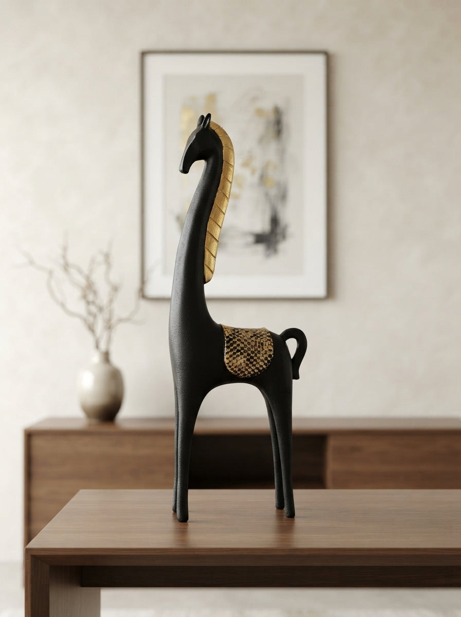Black Gold Modern Giraffe Statue | Sculptural Decor