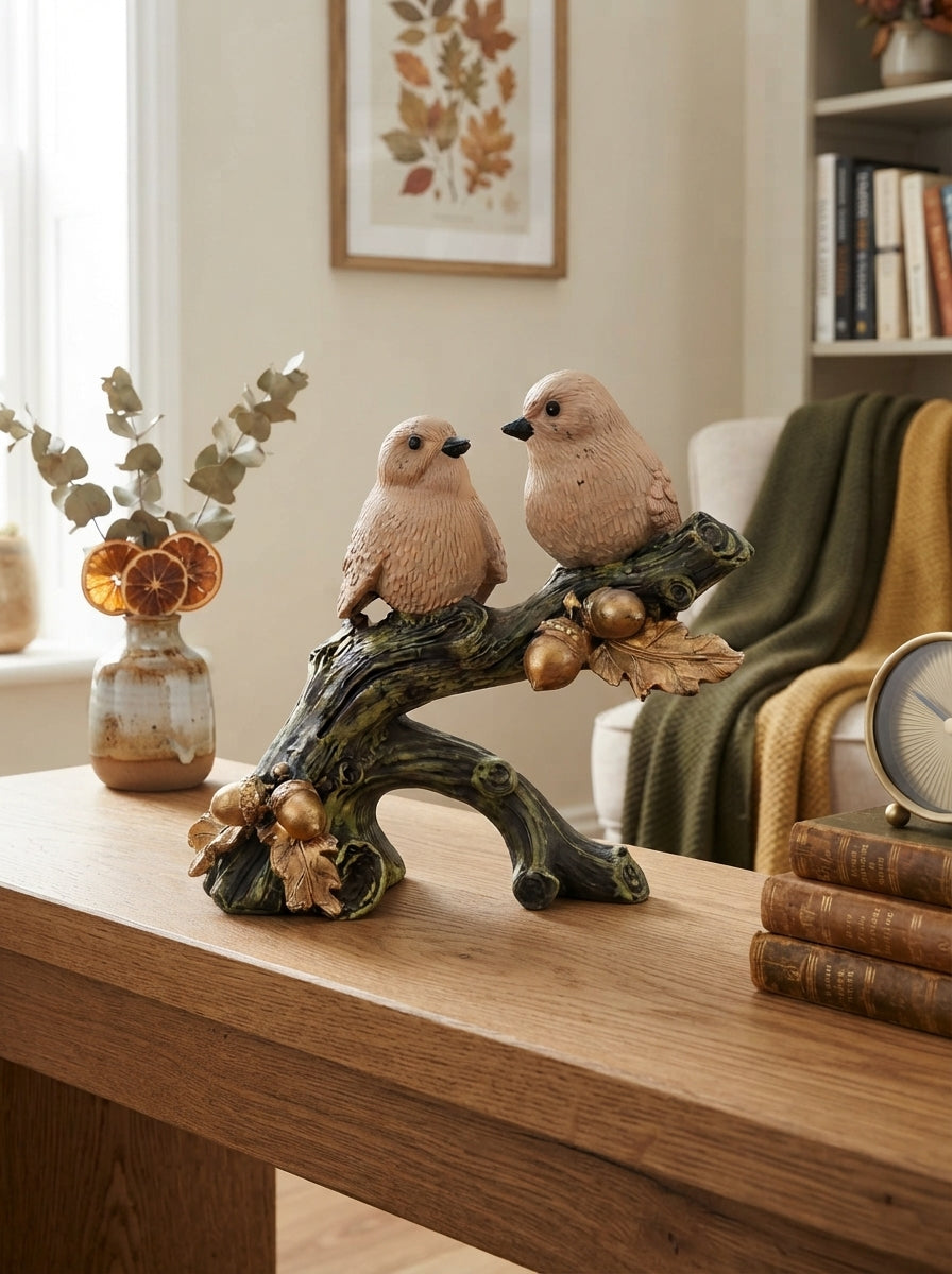 Songbirds on Branch Statue | Gold Acorn Decor