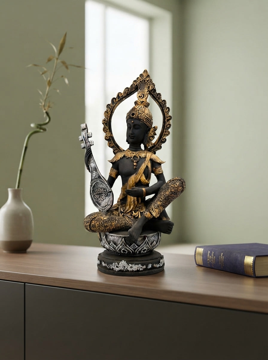 Black Gold Bodhisattva Halo Statue | Zen Decor