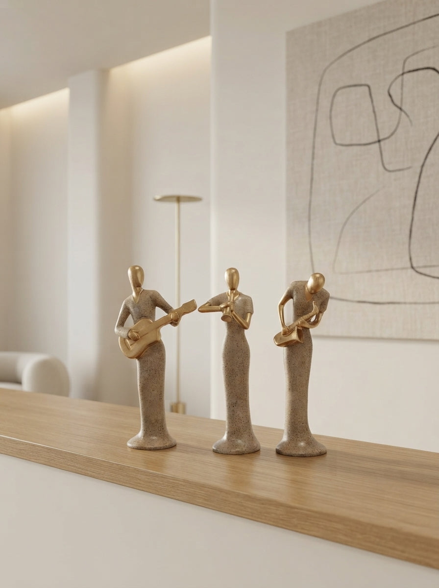 Jazz Band Musician Statue Set | Gold Faceless Figurine Trio