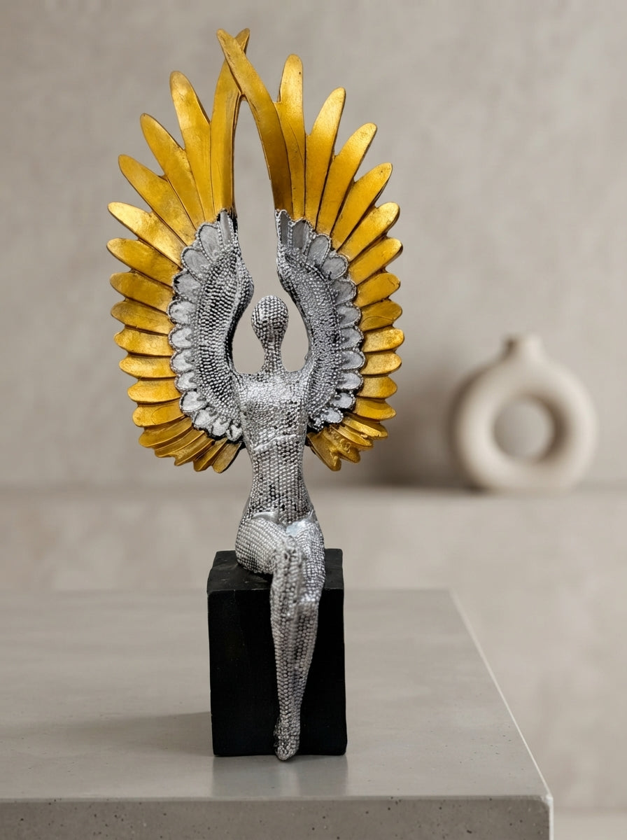 Winged Angel Statue Silver Gold | Modern Abstract Sculpture
