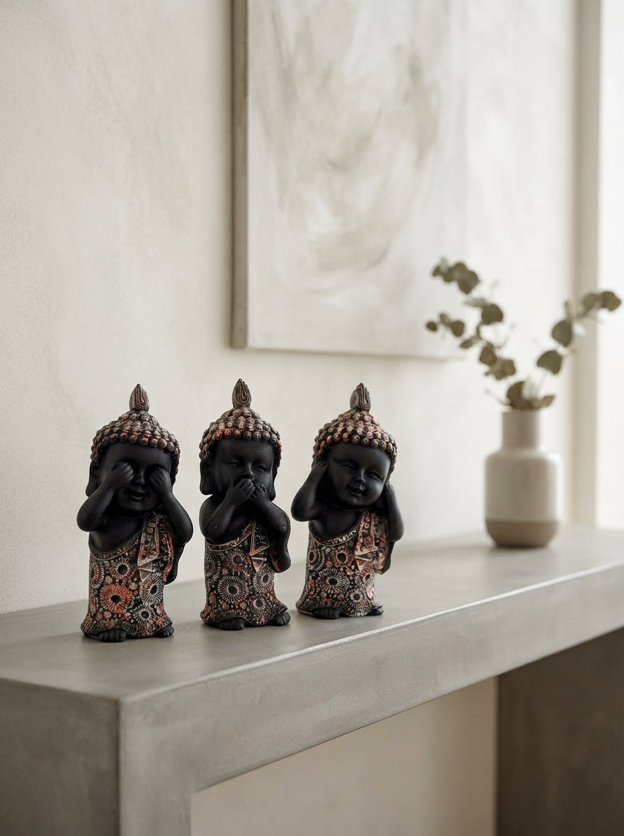 Three Wise Buddha Statue Set | See Hear Speak No Evil Decor