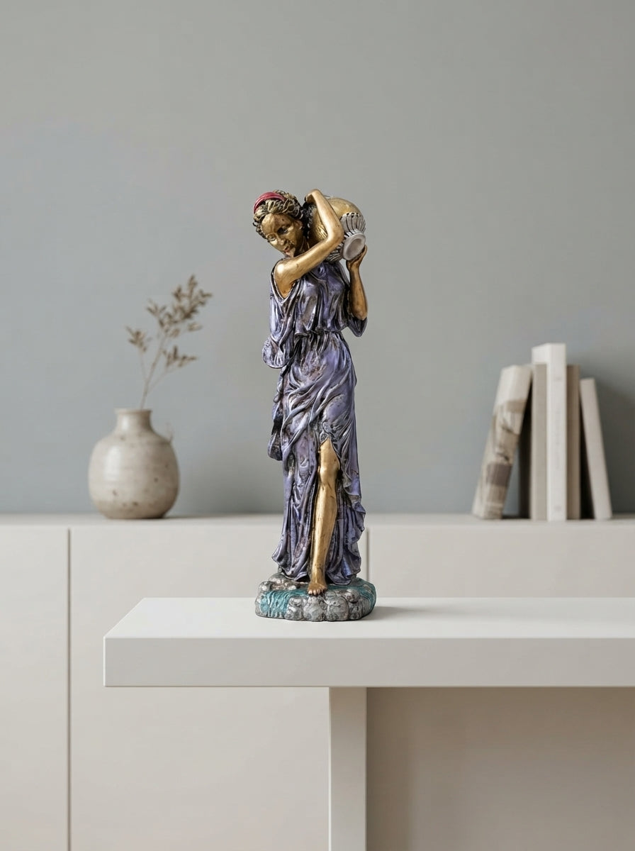 Grecian Woman Statue with Urn | Purple Gold Water Carrier
