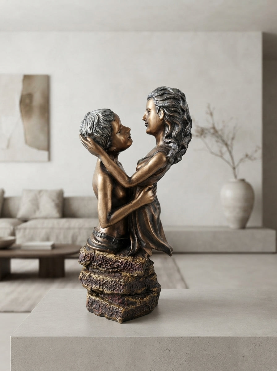 Loving Couple Bust Statue 15" | Bronze Silver Romantic Sculpture