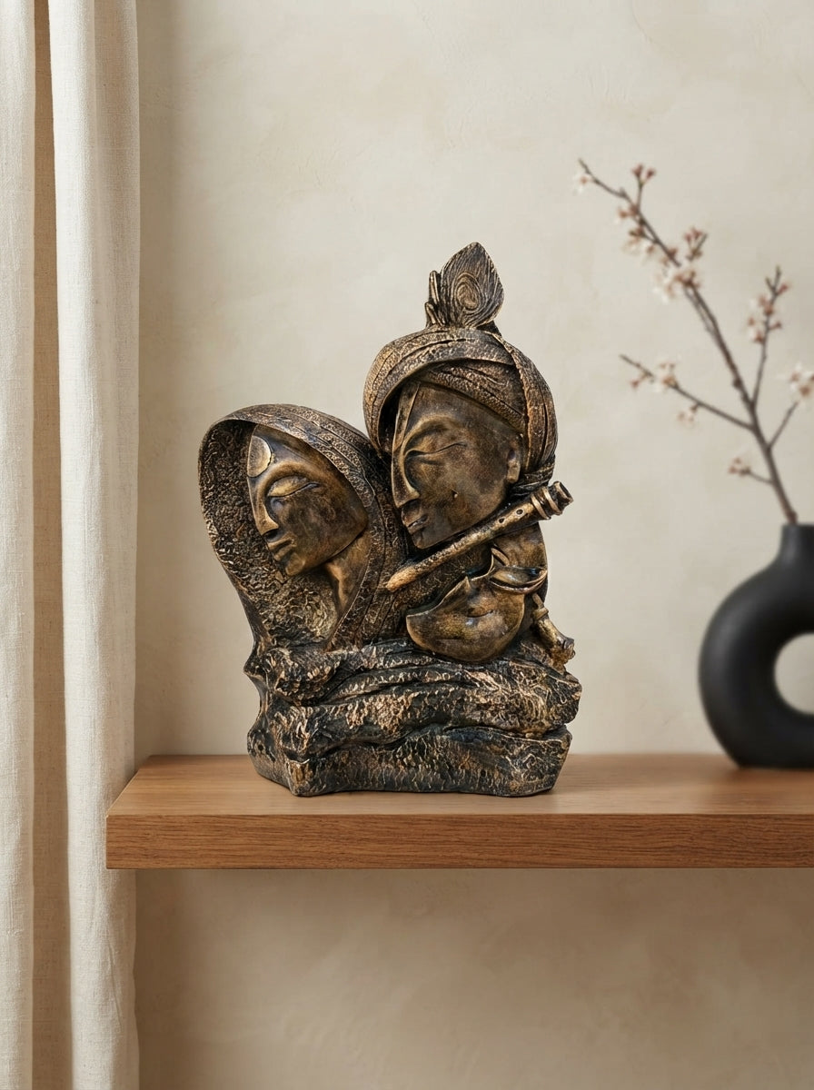Radha Krishna Statue | Gold Bronze Indian Deity Sculpture