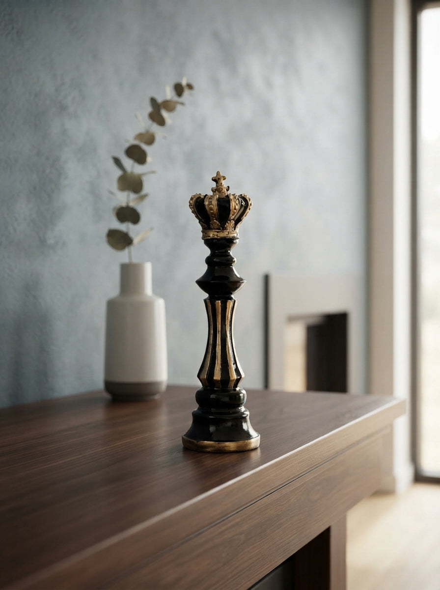 Black Gold King Chess Piece Decor Statue | Luxury Sculpture