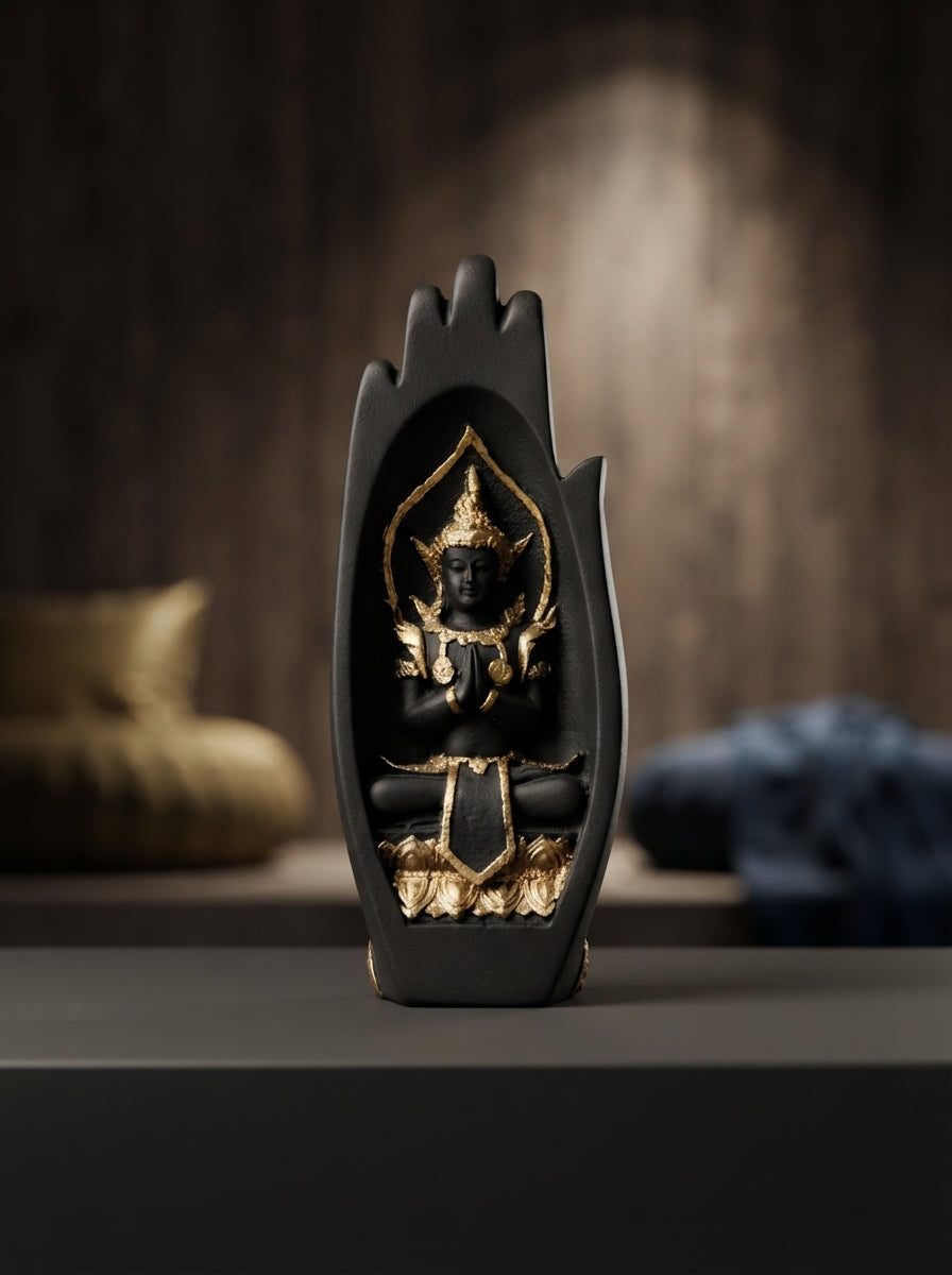 Black Gold Buddha Hand Statue | Zen Meditation Decor