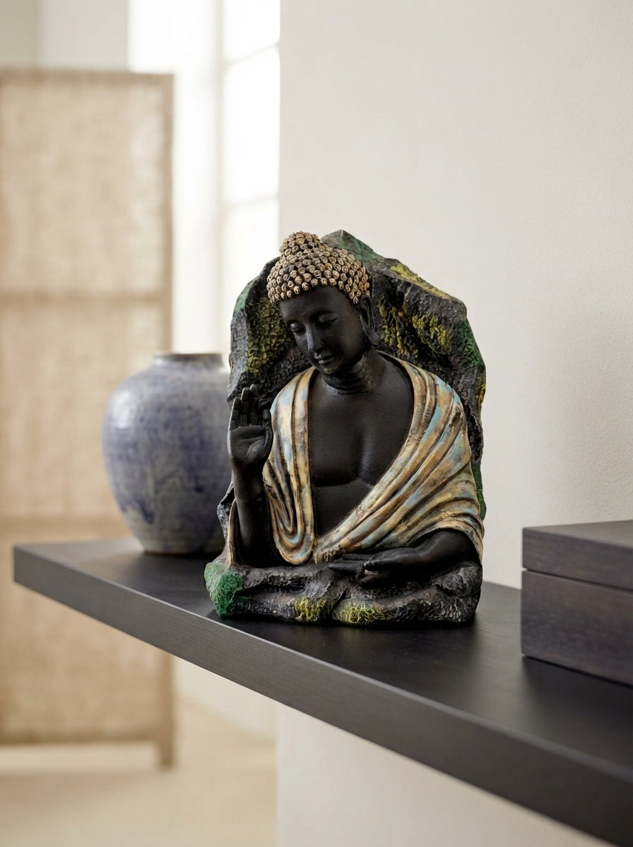 Rock Finish Buddha Bust Statue 18.5" | Zen Garden Decor