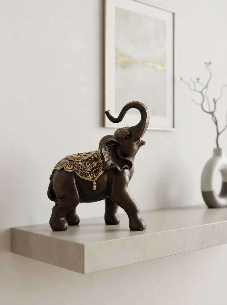 Brown Gold Jeweled Elephant Statue | Lucky Decor