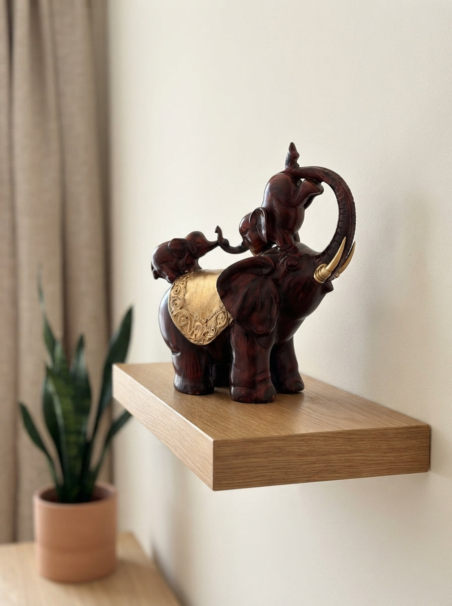 Mahogany Gold Mother Baby Elephant Statue 12"x12"x6" | Decor