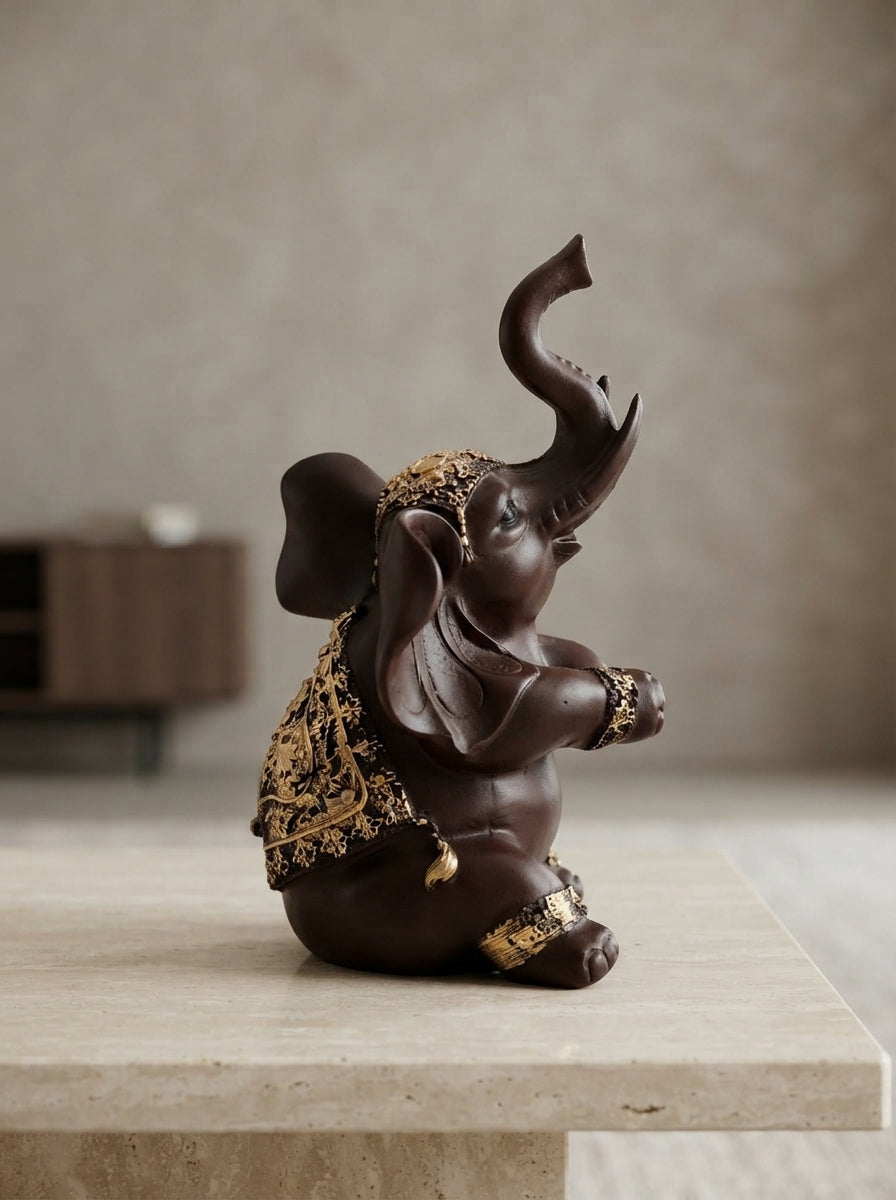 Brown Gold Floral Elephant Statue 11"x7"x6" | Lucky Decor