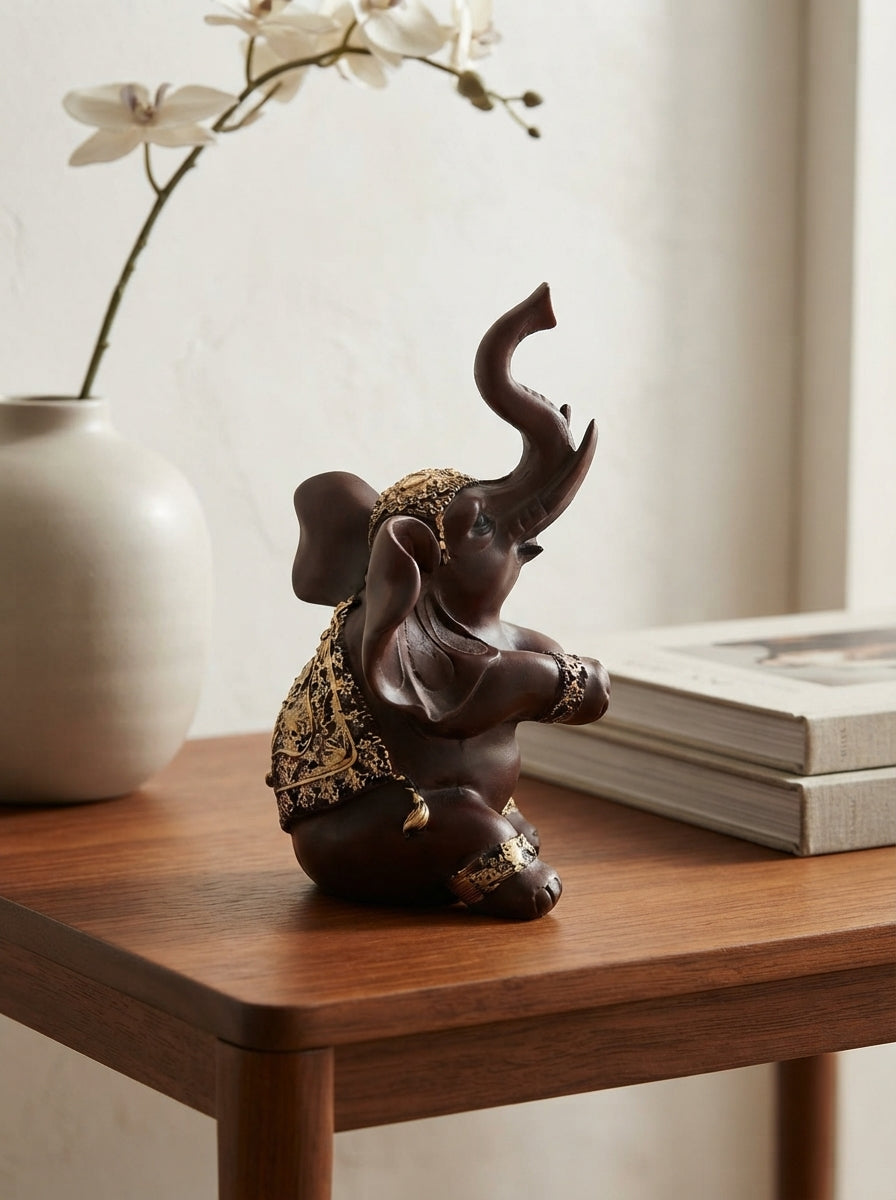 Brown Gold Floral Elephant Statue 11"x7"x6" | Lucky Decor