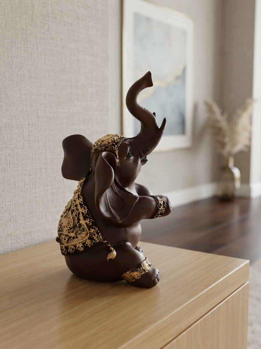 Brown Gold Floral Elephant Statue 11"x7"x6" | Lucky Decor