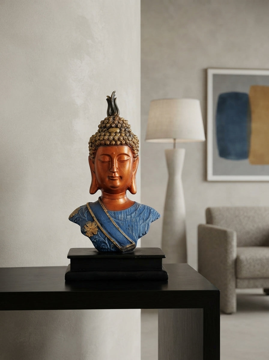 Terracotta Blue Buddha Bust Statue | Zen Decor
