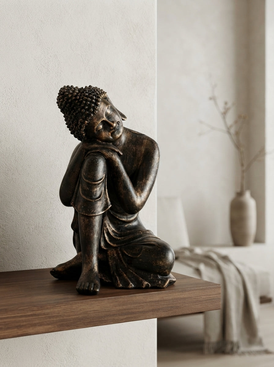 Resting Buddha Statue 12" | Black Gold Zen Decor