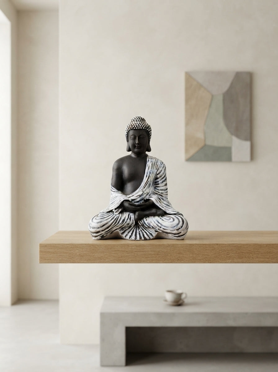 Black White Striped Buddha Statue | Zen Decor
