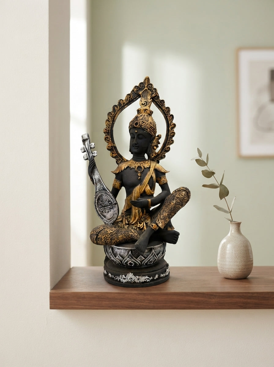 Black Gold Bodhisattva Halo Statue | Zen Decor