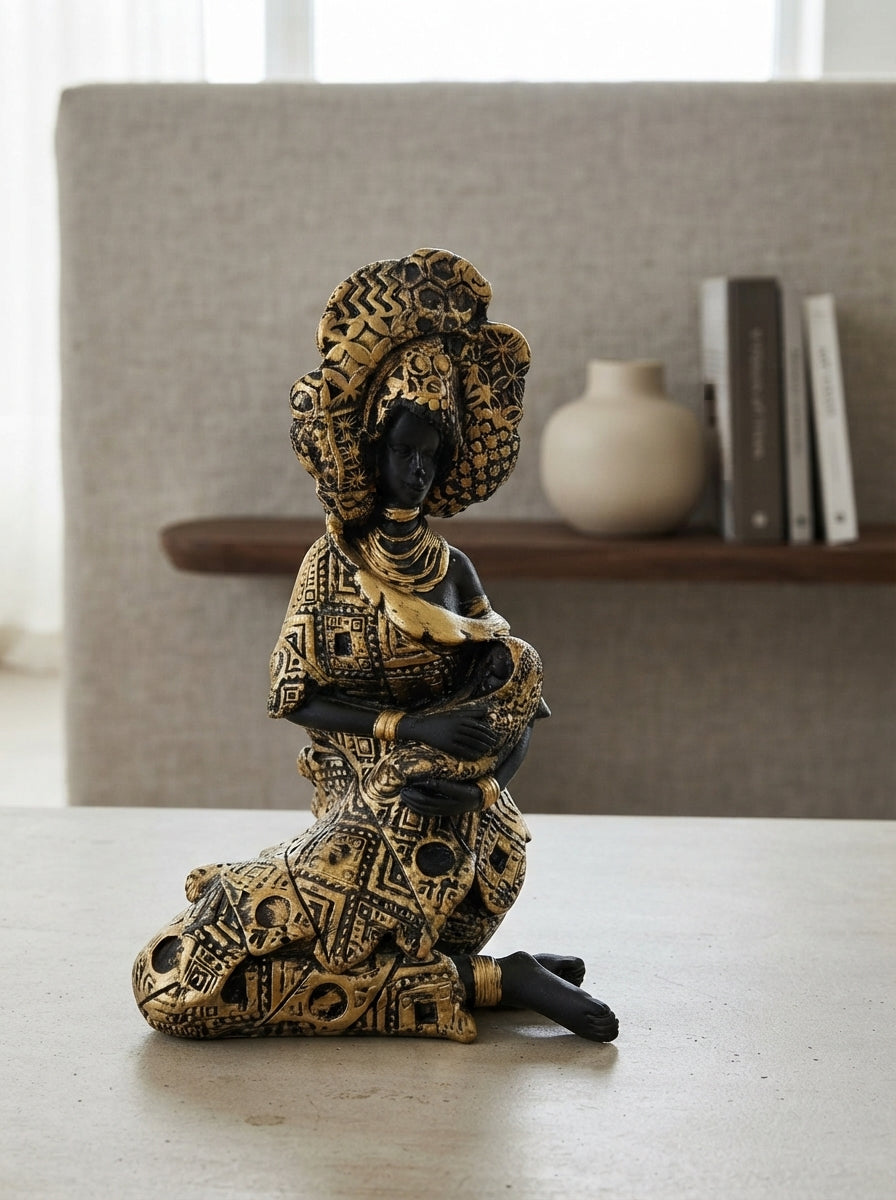 Black Gold African Figure Statue | Global Decor