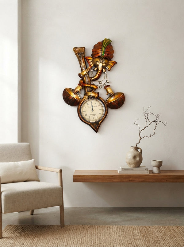 Ganesh Ji Wall Clock – Decorative Metal Spiritual Wall Clock for Home Temple & Living Room Decor