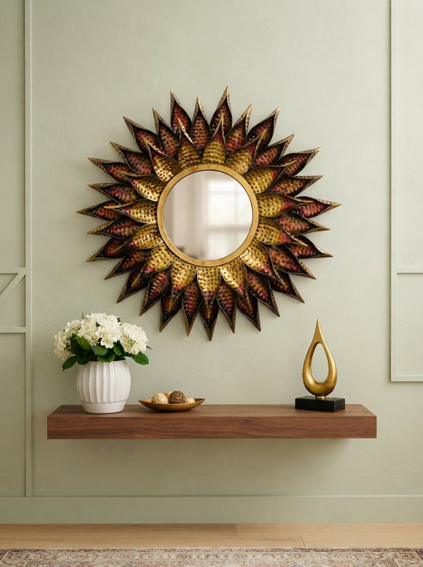 Bronze-Gold Sunflower Wall Mirror 36 Inch – Decorative Floral Wall Mirror for Living Room & Home Decor