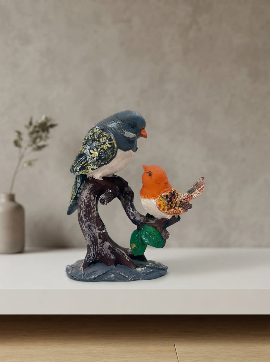 Two Birds on Branch Statue | Robin Chickadee Figurine Decor