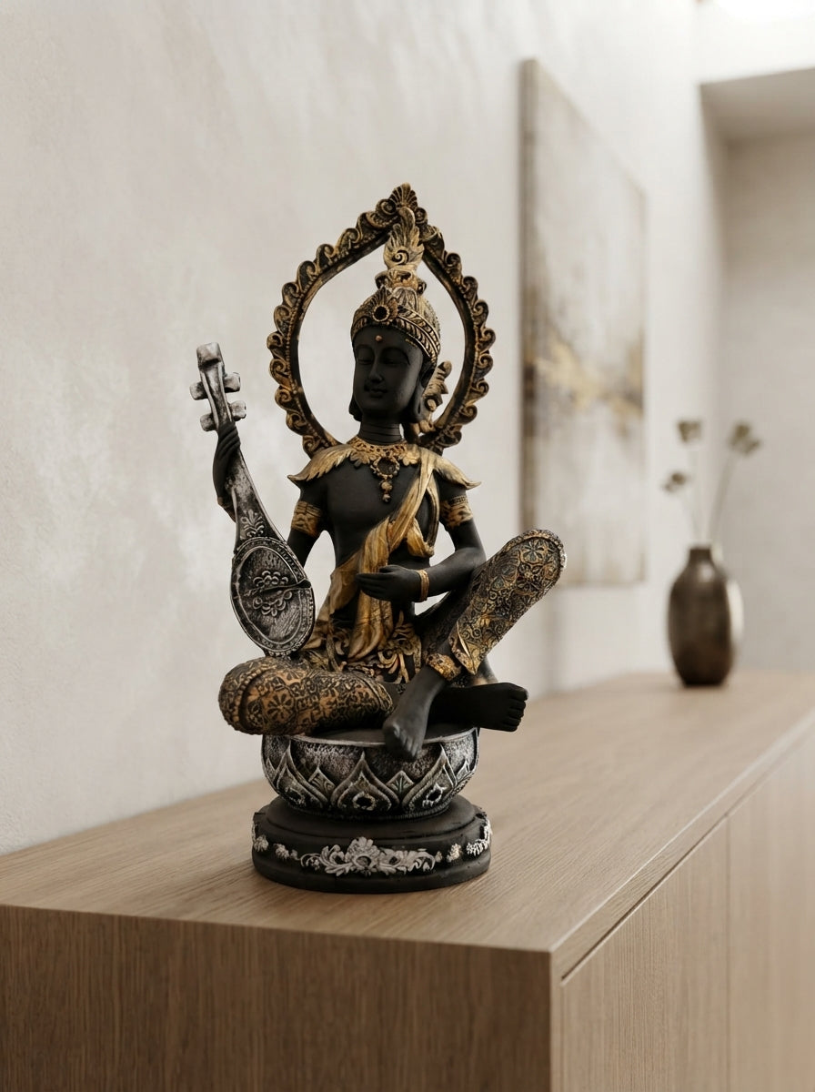 Black Gold Bodhisattva Halo Statue | Zen Decor