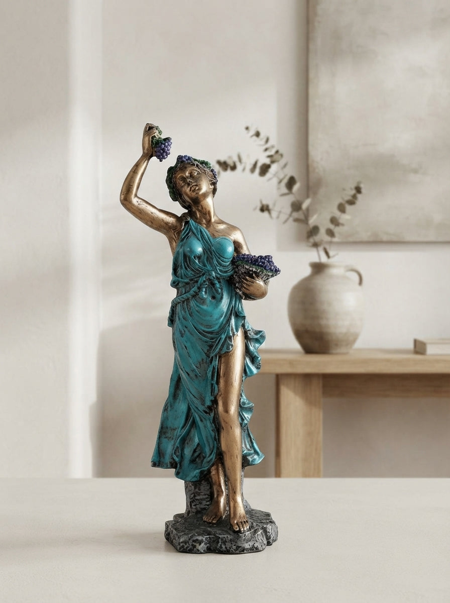 Grape Harvest Goddess Statue 16.5" | Bronze Teal Classical Decor