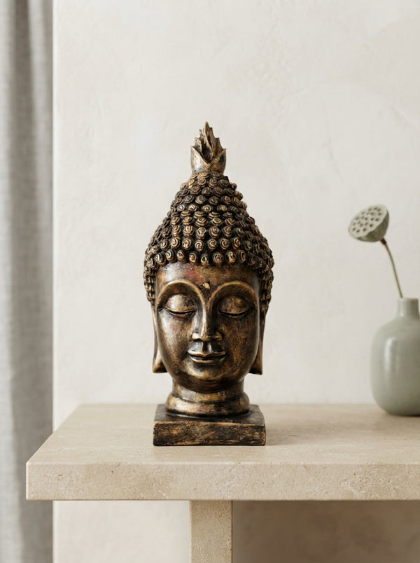 Antique Gold Buddha Head Statue | Zen Decor