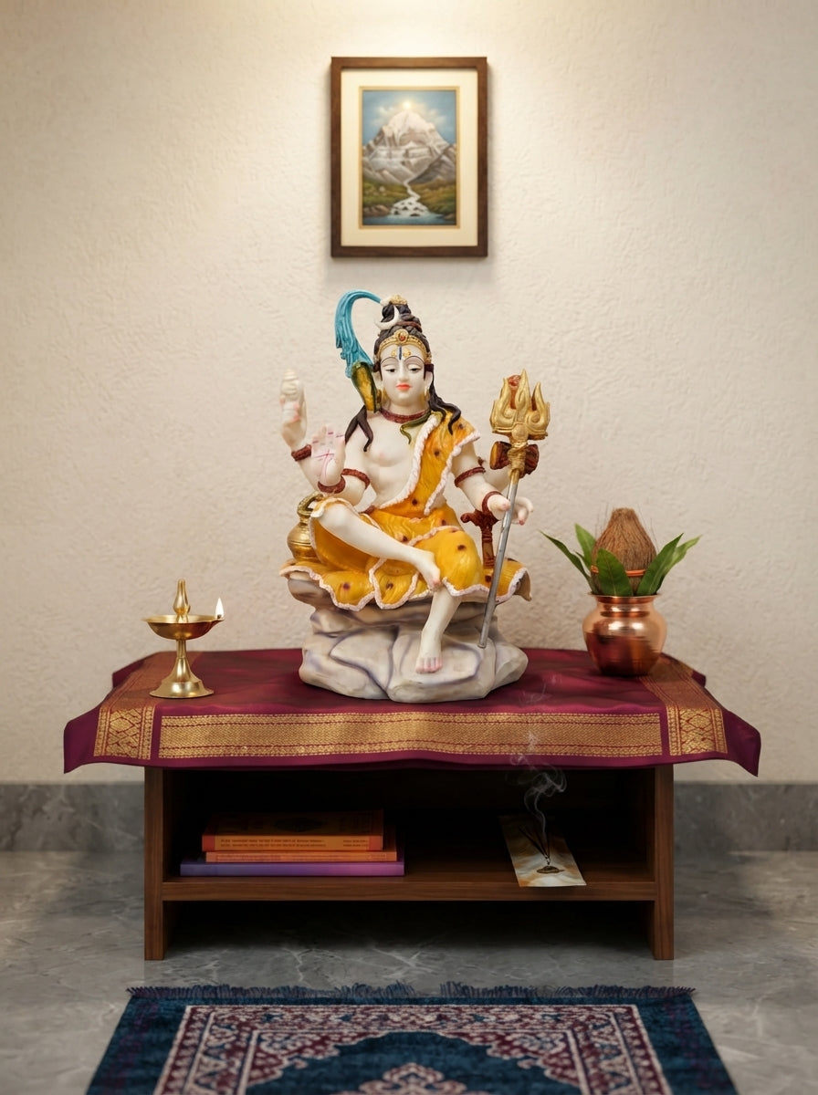 Lord Shiva Statue with Trishul | Seated on Rock Idol
