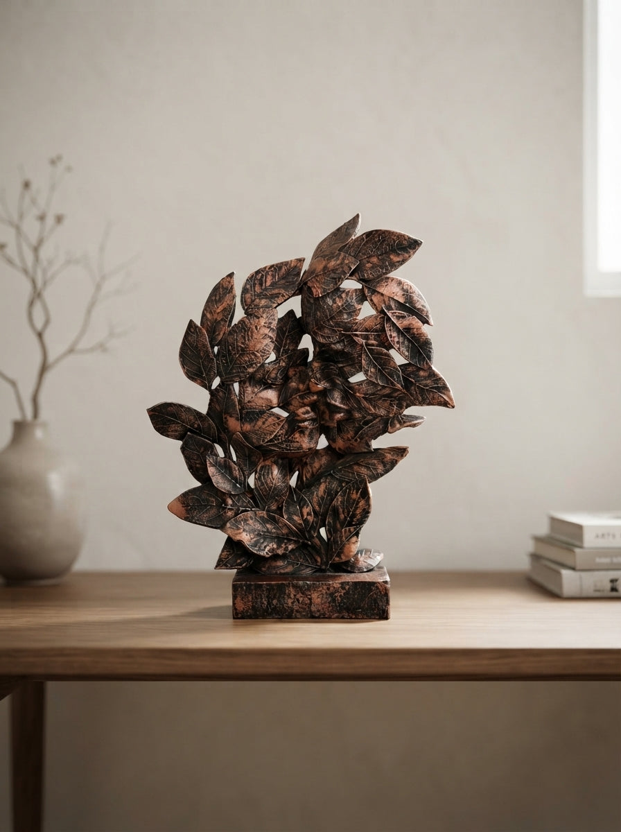 Copper Bronze Leaf Cluster Sculpture 13.8" | Abstract Nature Decor
