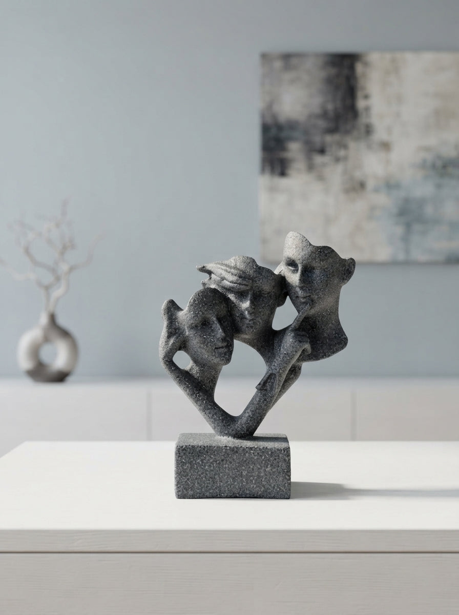 Three Faces Abstract Sculpture | Gray Stone Art Statue