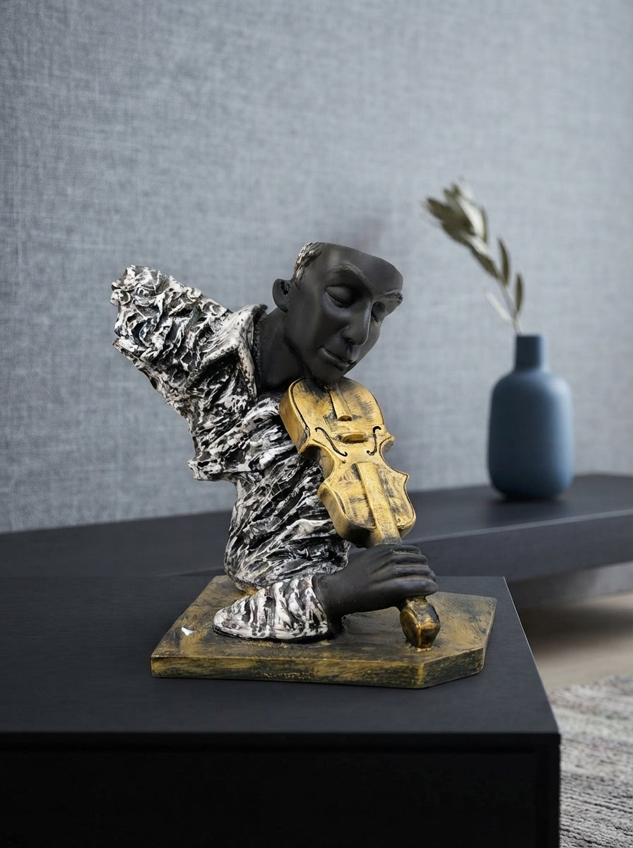 Violin Player Statue | Bronze Textured Musician Bust Decor