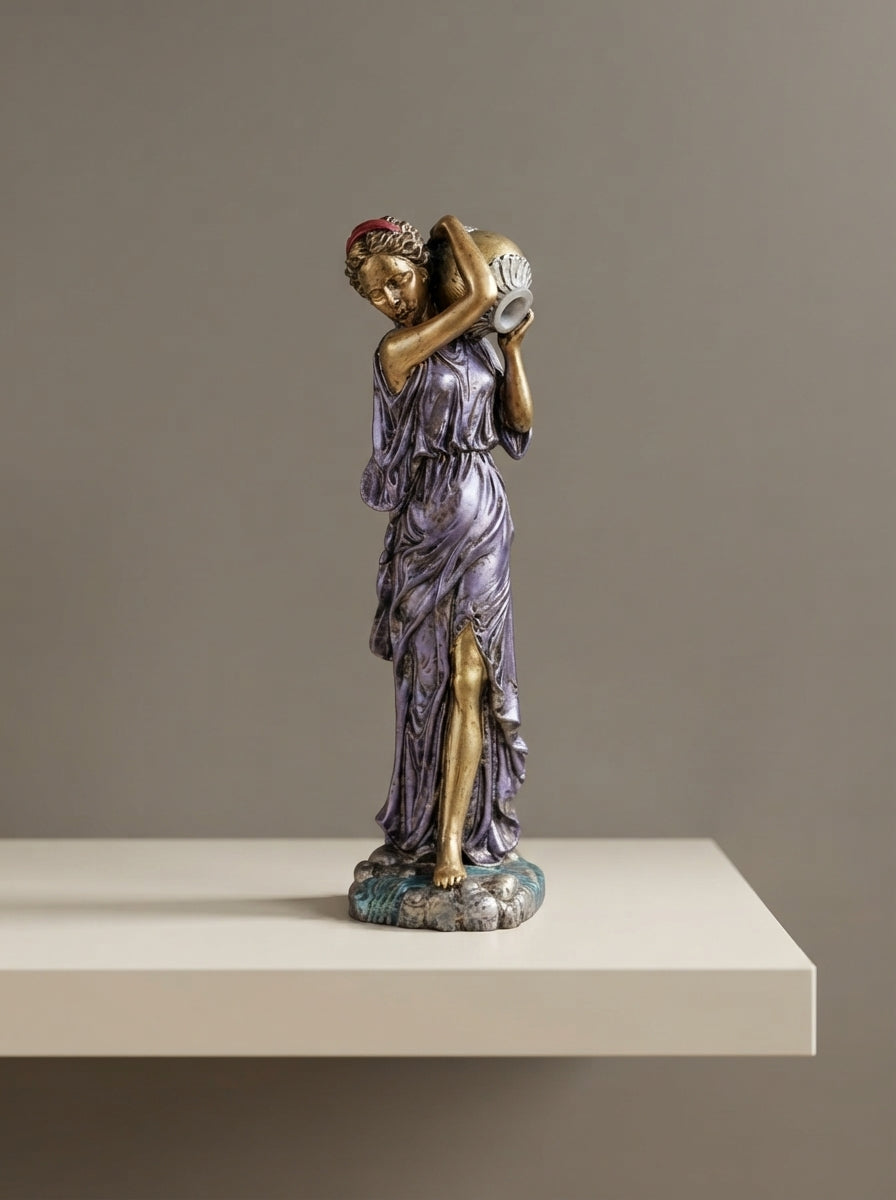 Grecian Woman Statue with Urn | Purple Gold Water Carrier