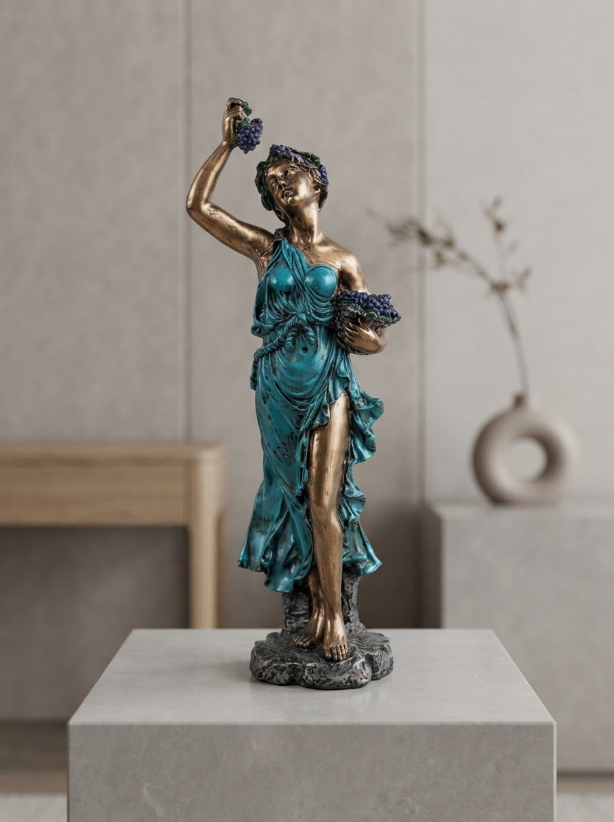 Grape Harvest Goddess Statue 16.5" | Bronze Teal Classical Decor