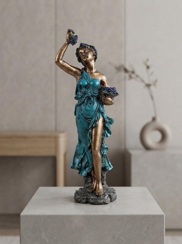 Grape Harvest Goddess Statue 16.5" | Bronze Teal Classical Decor