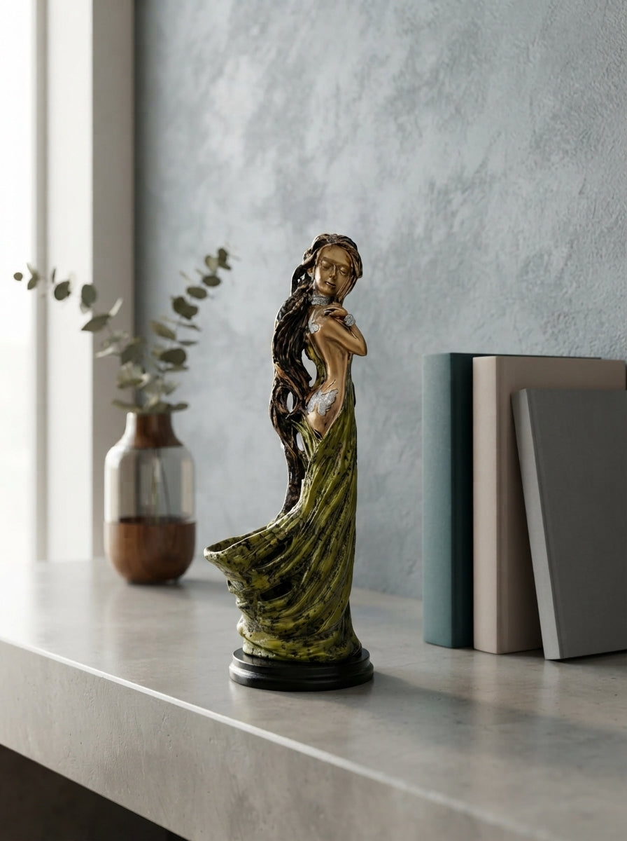 Woman Figurine Vase Statue 18.5" | Bronze Gold Flowing Gown Decor