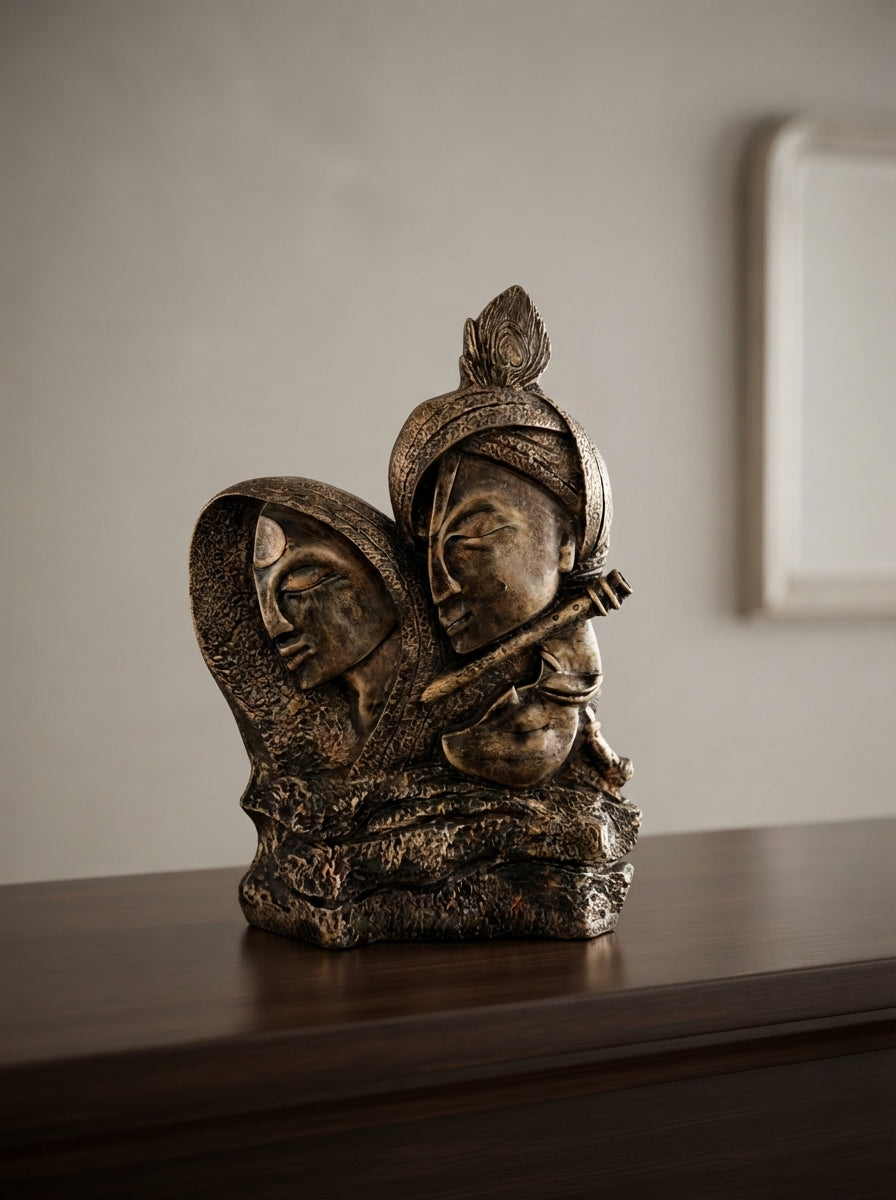 Radha Krishna Statue | Gold Bronze Indian Deity Sculpture