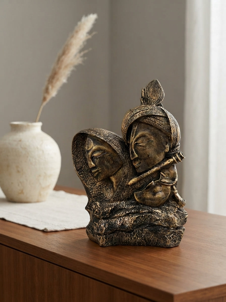 Radha Krishna Statue | Gold Bronze Indian Deity Sculpture