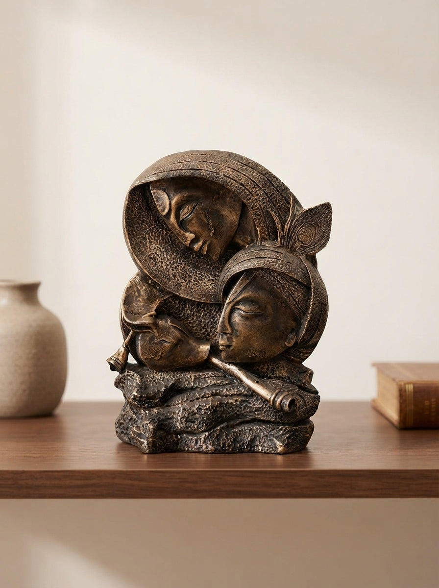 Radha Krishna Statue | Antique Bronze Indian Deity Decor