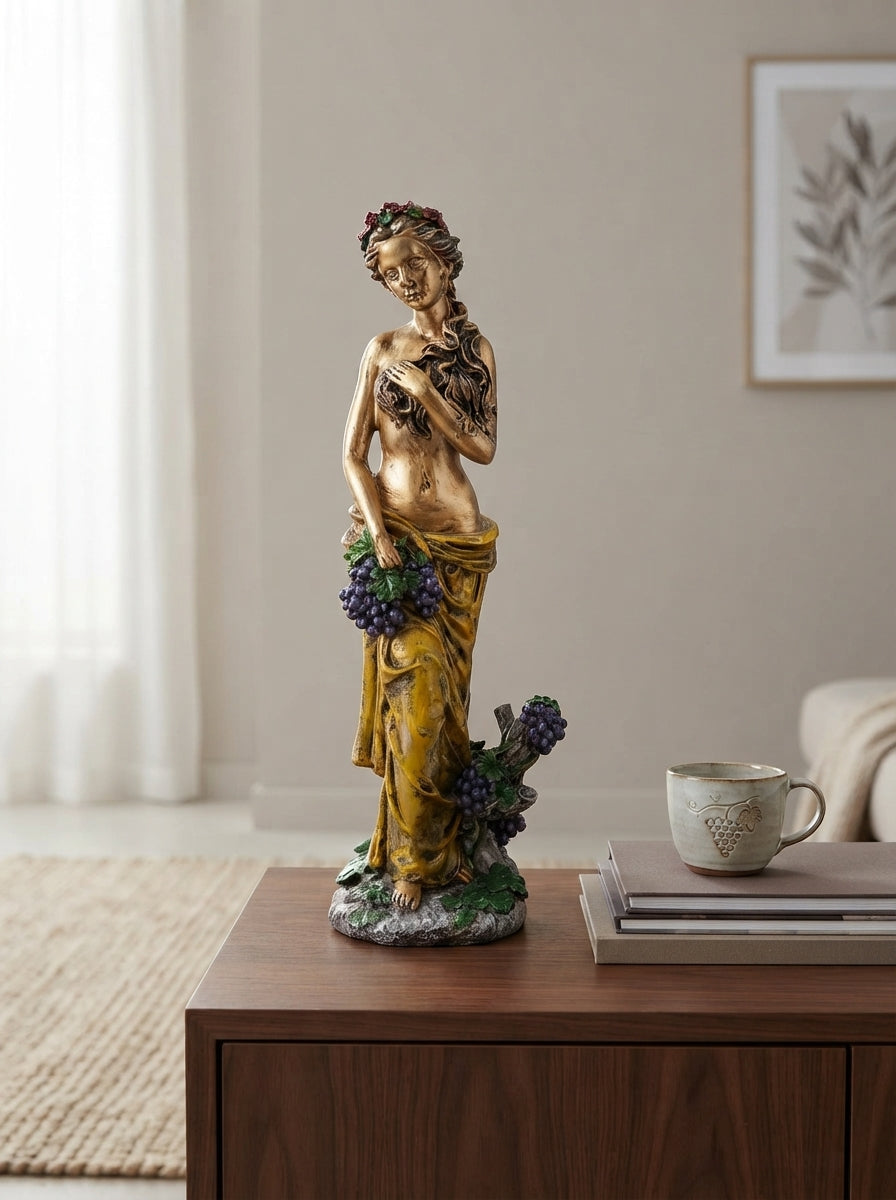 Bronze Gold Bacchante Grape Goddess Statue | Classical Decor