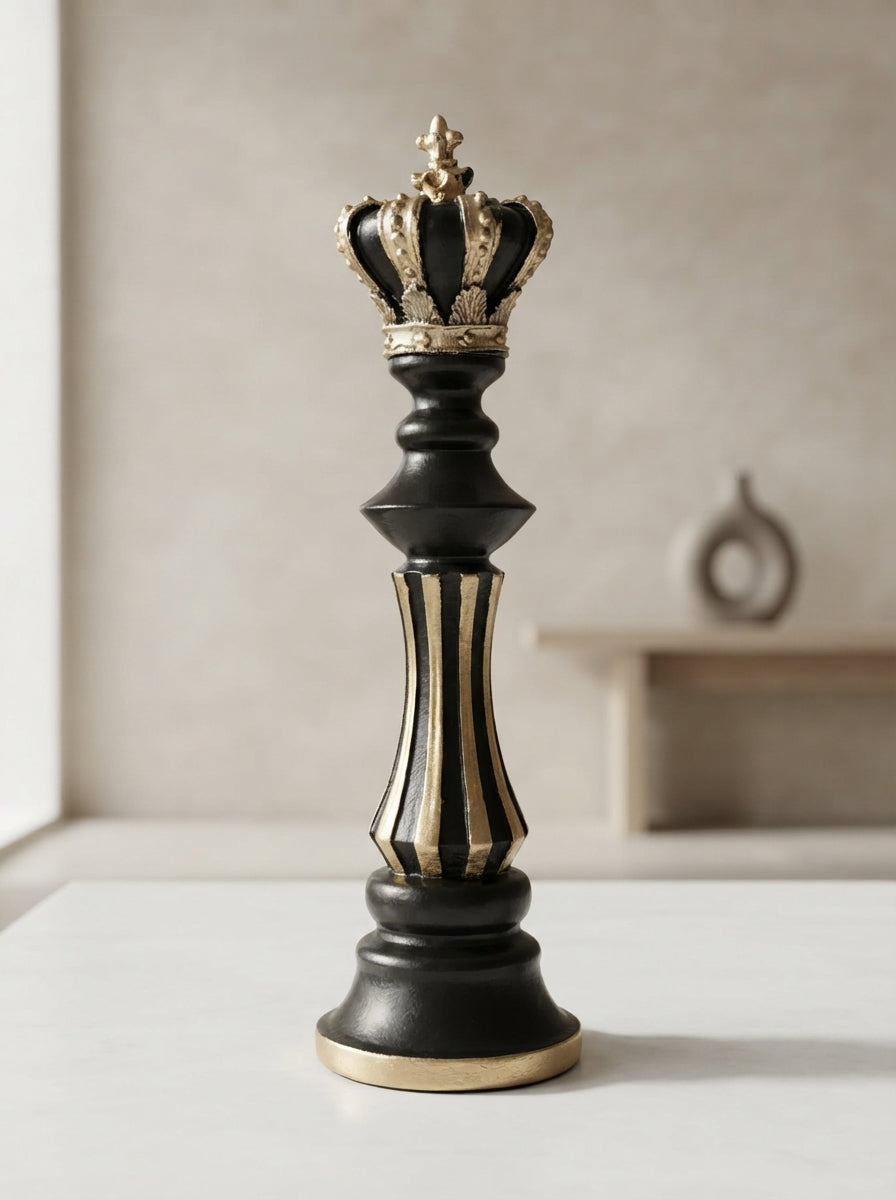 Black Gold King Chess Piece Decor Statue | Luxury Sculpture