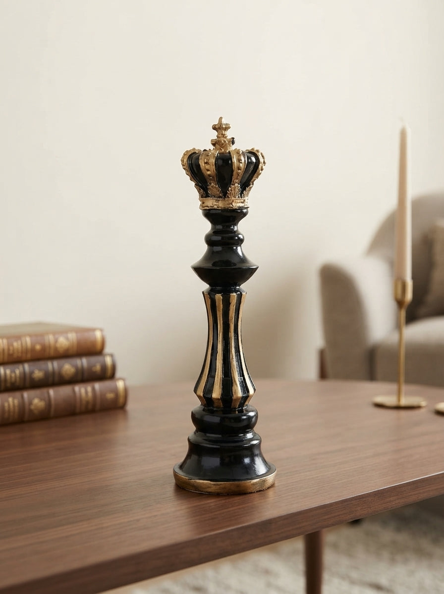 Black Gold King Chess Piece Decor Statue | Luxury Sculpture
