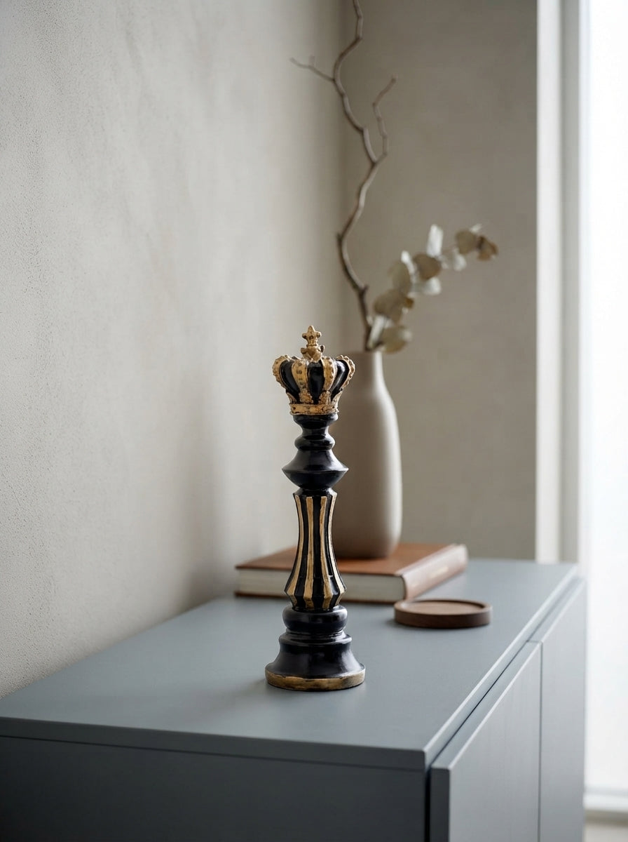 Black Gold King Chess Piece Decor Statue | Luxury Sculpture