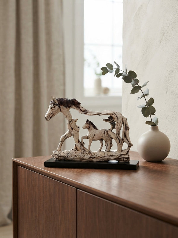 Mare and Foal Horse Statue | Silver Equestrian Sculpture