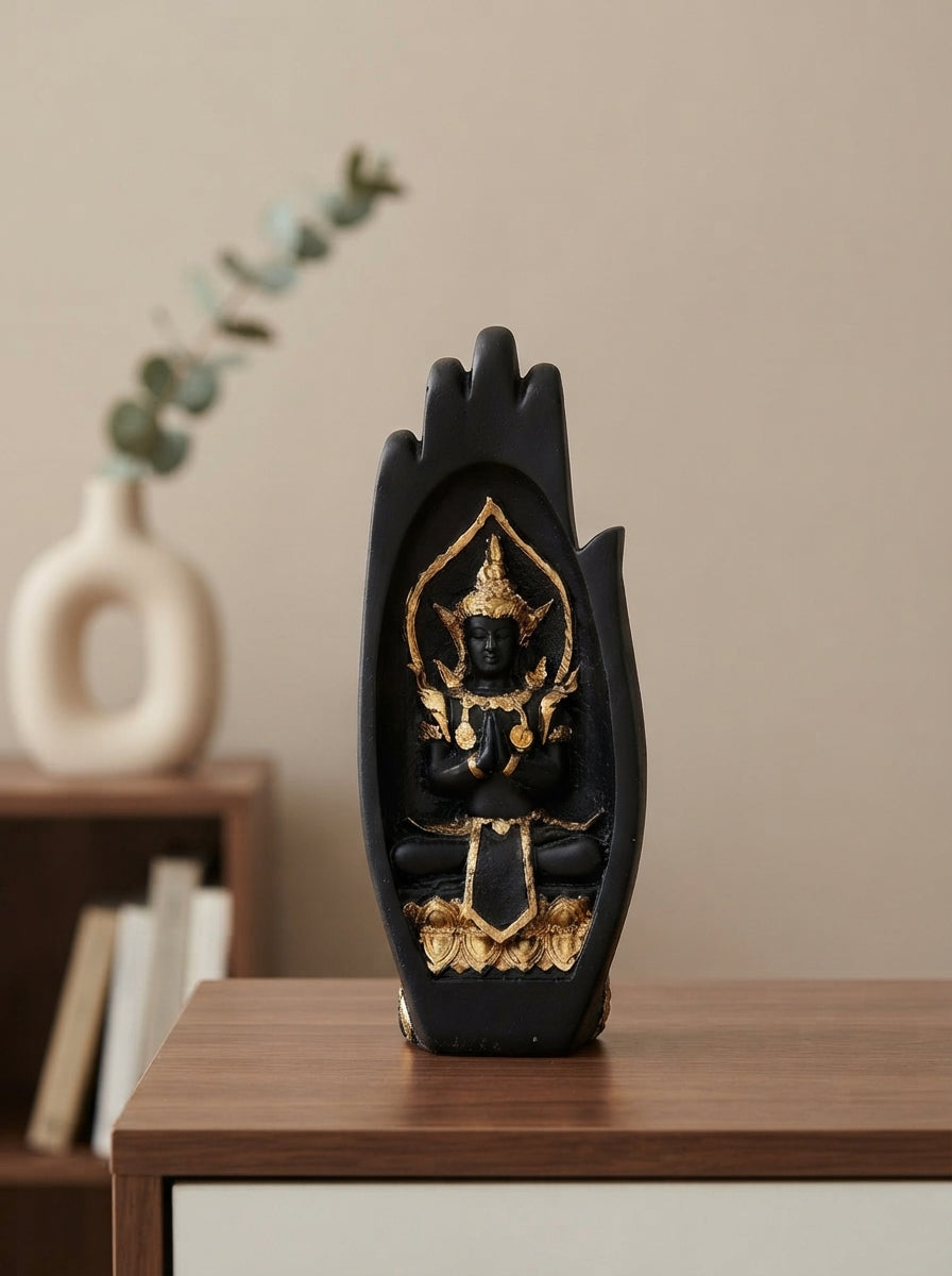 Black Gold Buddha Hand Statue | Zen Meditation Decor